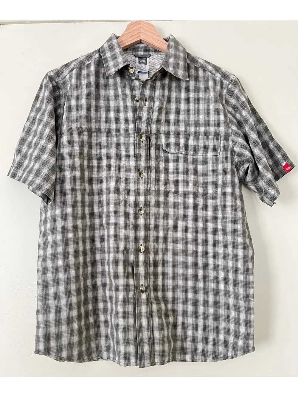 TNF North Face Plaid Men's Printed Button-Up Shirt Top Small Gray Hiking Outdoor